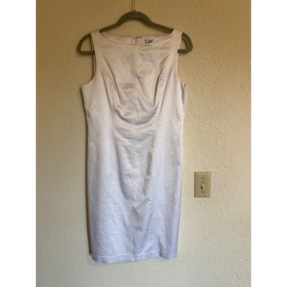 Cache Women White Cotton Blend Sheath Dress Boat Neck Sleeveless Size 14 RN74578